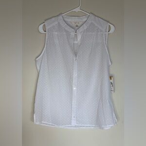 NWT Land & Sea Sleeveless White 100% cotton ribbed blouse